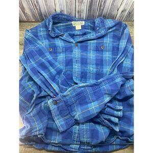 Duluth Trading Mens LT Blue Plaid Heavy Cotton Button Down Shirt